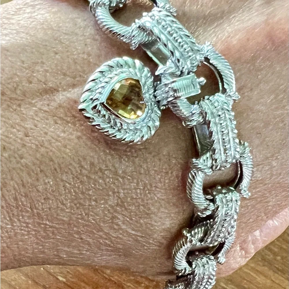 Judith Ripka Sterling silver Bracelet with Heart toggle (yellow topaz stone) - Picture 8 of 8